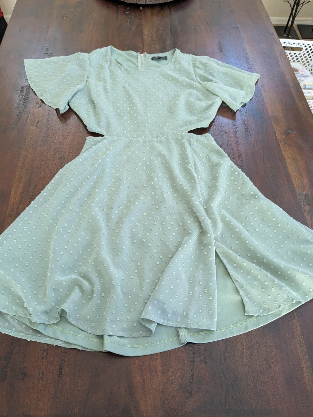Lulus Blissful Love Sage Green Swiss Dot Cutout Mini Skater Dress
